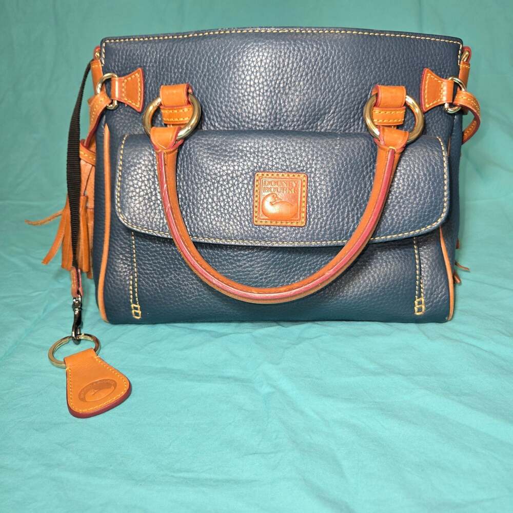 Dooney & Bourke Pebbled Leather Satchel with Tassel and Tan Trim